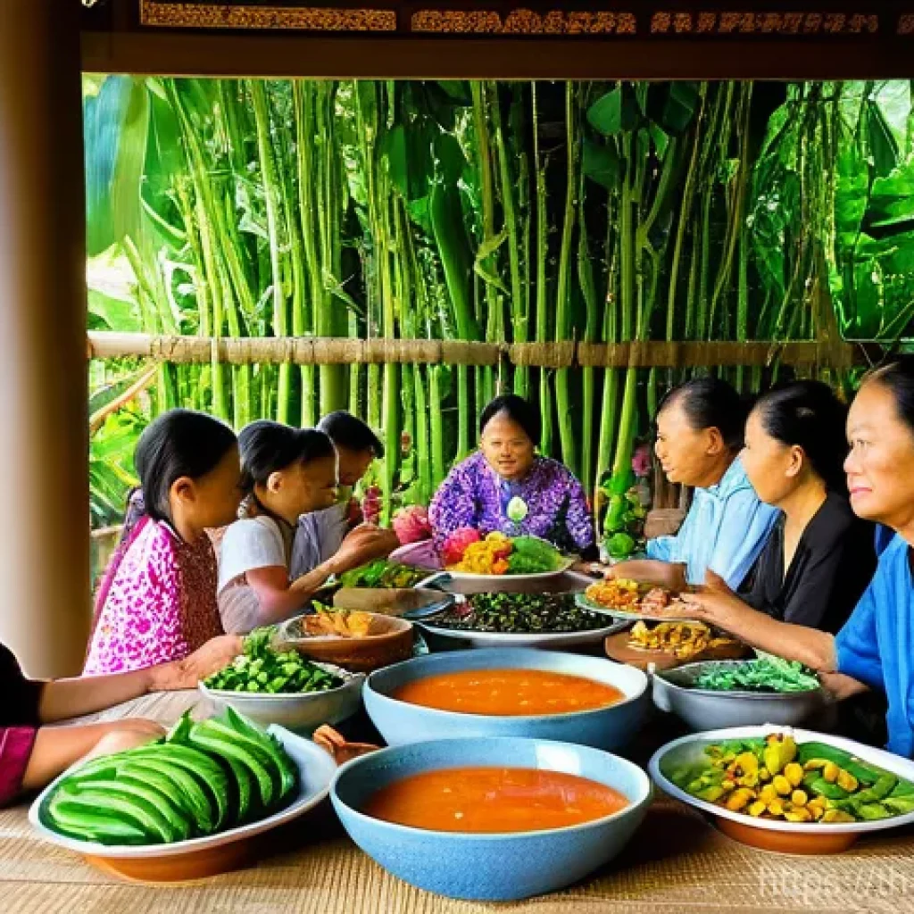 블루존 라이프스타일을 위한 실용 팁 - **A Vibrant Thai Family Meal: Plant-Based Abundance and Joyful Connection**
An intricately detai...
