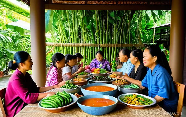 블루존 라이프스타일을 위한 실용 팁 - **A Vibrant Thai Family Meal: Plant-Based Abundance and Joyful Connection**
    An intricately detai...