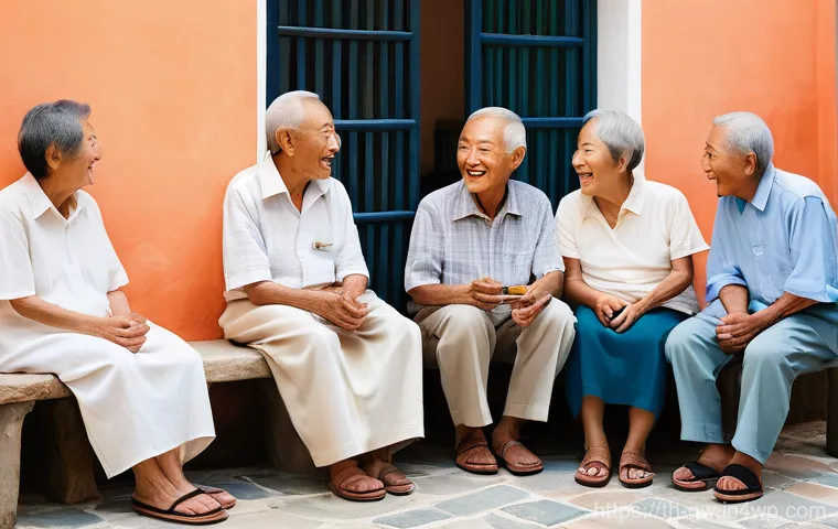 블루존 라이프스타일의 정신적 측면 - **Prompt:** "A serene scene of an elderly Thai grandmother, with kind eyes and a gentle smile, weari...