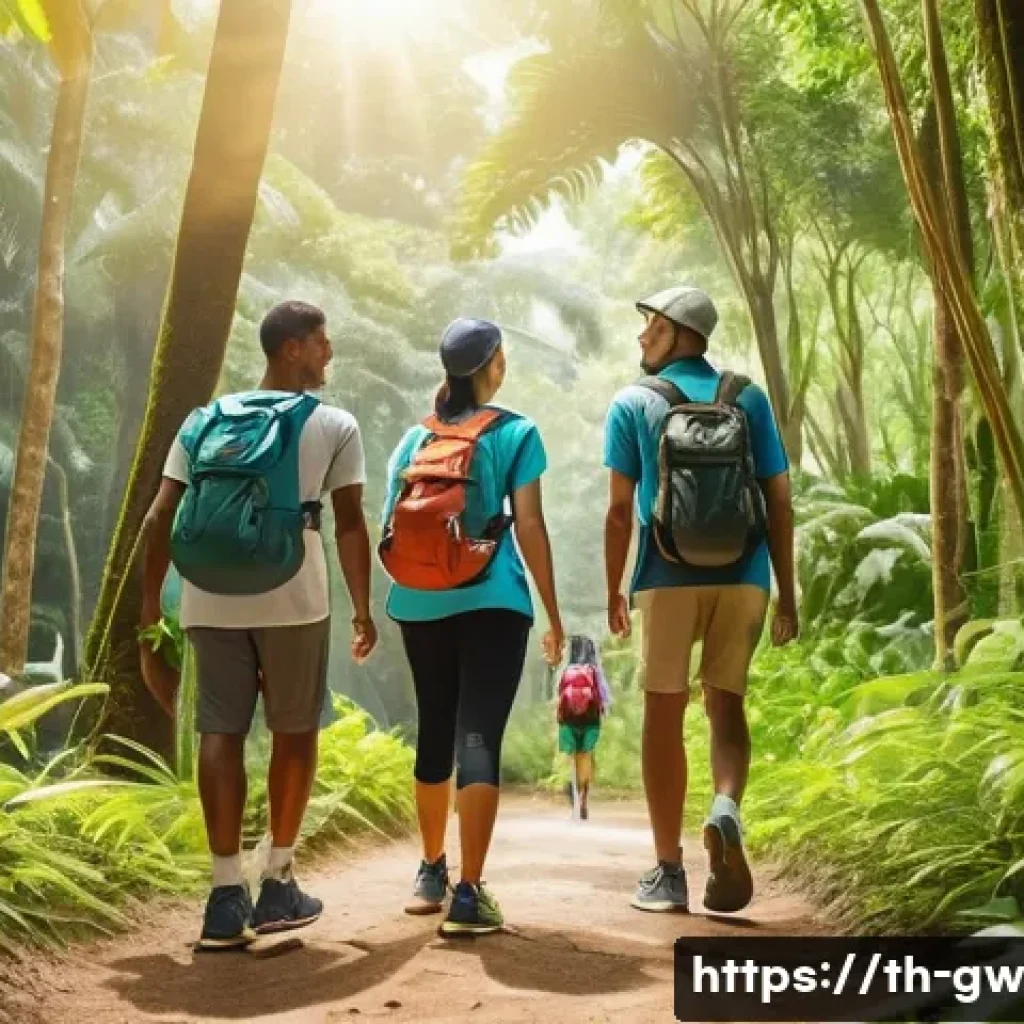 블루존 라이프스타일을 위한 커뮤니티 모임 - A diverse group of adults engaging in a community hiking activity in a lush green forest park in Tha...