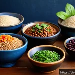 Home 20 블루존 식단의 필수 음식 목록 - A vibrant, detailed still life composition of a traditional Thai Blue Zone meal featuring a variety ...