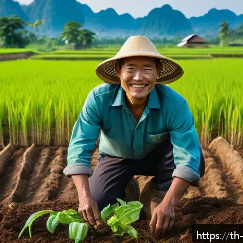 Home 17 블루존에서의 농업과 식량 생산 - A vibrant and detailed organic farm scene in Thailand showcasing sustainable soil management: a farm...