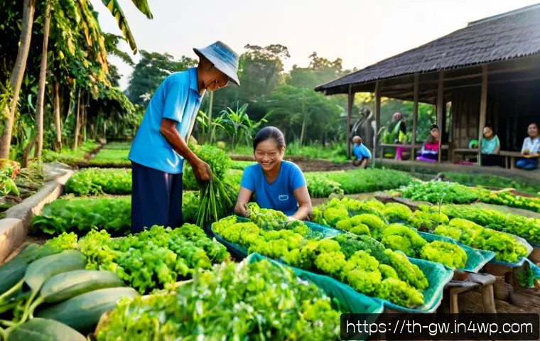 Home 29 블루존 지역에서의 자원봉사 경험 - Photorealistic documentary-style scene in a peaceful rural Thai longevity community, young adult vol...